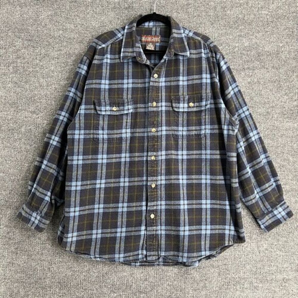 Moose Creek Mens Plaid Flannel Button Up Shirt Size XXL Blue Heavyweight Work